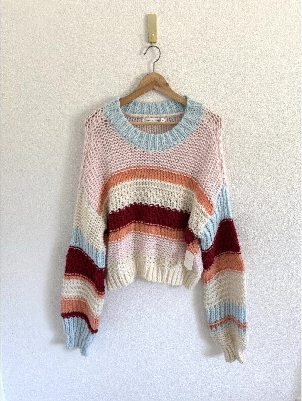 NWT Altar'd State Sz XL Hollis Chunky Knit Multicolor Balloon Sleeve Sweater